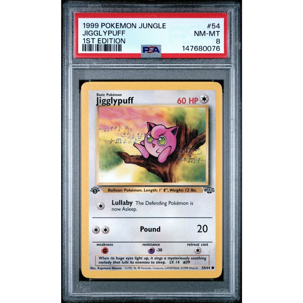 PSA 8 NM-MT Jigglypuff 1st Edition 54/64 Pokémon 1999 Jungle Common Graded Card